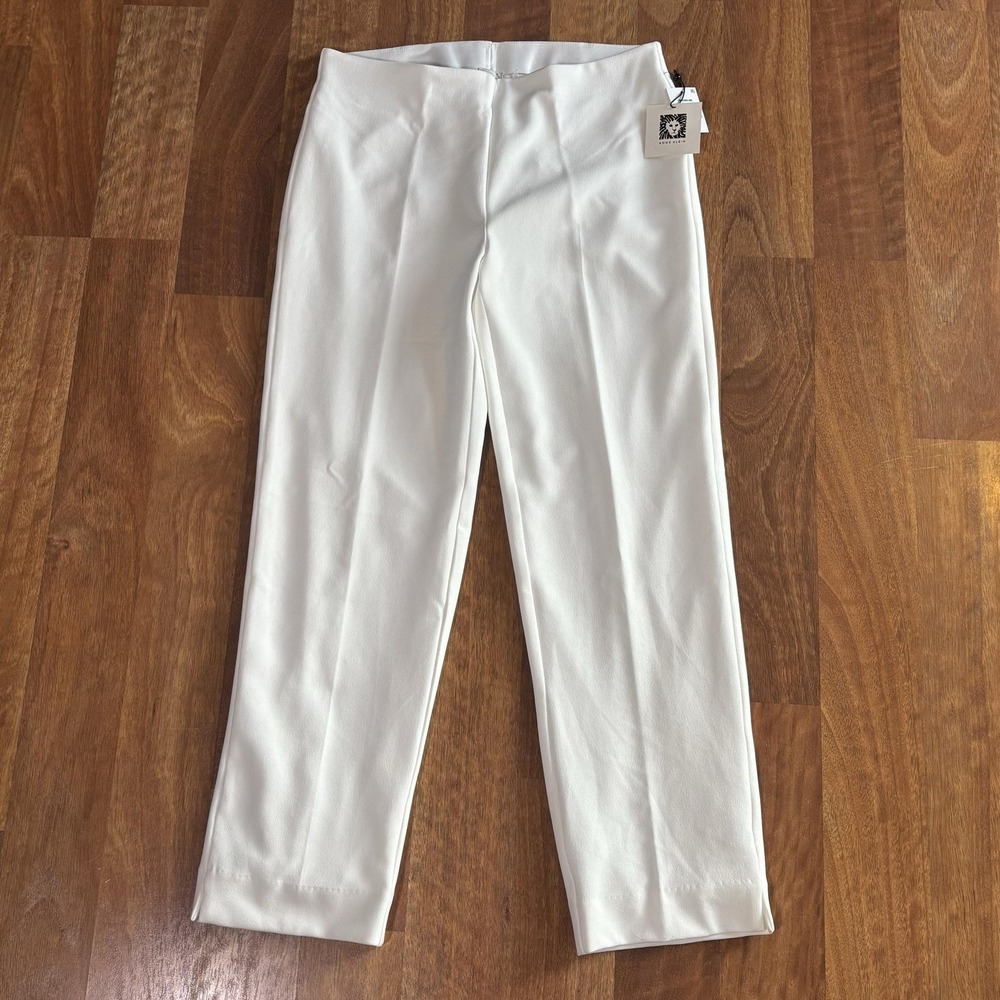 NWT Anne Klein Pants Womens Medium White Ponte Pull-On Straight Leg Dress Work